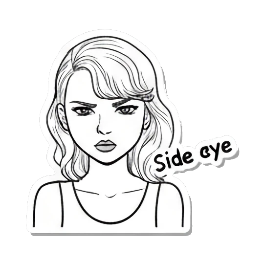 Girl giving a skeptical side-eye glance Expressive Line Art Girl sticker for expressive chats and social replies.