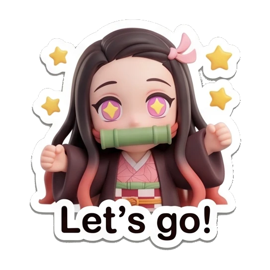 Nezuko excited and ready to 'Let's go!' Nezuko Cute 3D Moments sticker for expressive chats and social replies.
