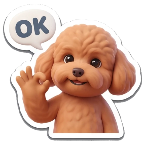 Poodle making an OK gesture with hand, smiling. Poodle Pals Daily sticker for expressive chats and social replies.