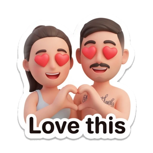 Couple making heart shape with hands with text Love this Our Daily Vibes sticker for expressive chats and social replies.