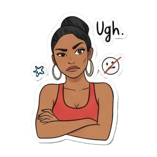 不满抱怨神情 Doodle Girl Moods sticker for expressive chats and social replies.