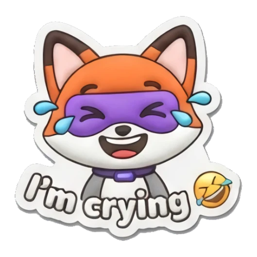 Happy fox laughing with tears of joy. Hero Fox Puff sticker for expressive chats and social replies.
