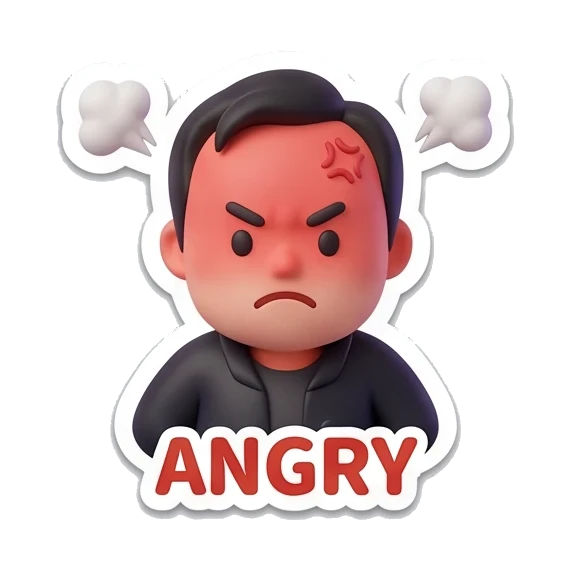 angry boy with red face Cheerful Fanboy Daily Life sticker for expressive chats and social replies.