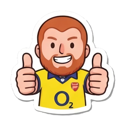 Red-bearded man giving a double thumbs up with a big grin. Red-Bearded Football Fan sticker for expressive chats and social replies.