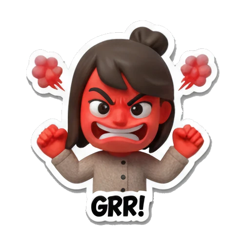 愤怒的红脸表情 Cute Daily Life Girl sticker for expressive chats and social replies.