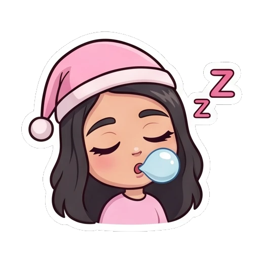 Girl sleeping with a nightcap and bubble Cheerful Girl Daily Life sticker for expressive chats and social replies.