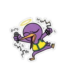 Purple bird singing into microphone, text MOSH PIT READY Purple Bird Music Festival sticker for expressive chats and social replies.