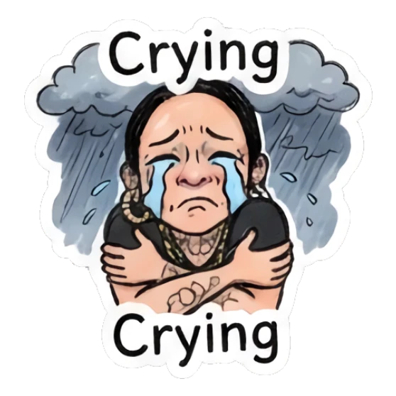 Girl crying with rain cloud overhead, sad expression. Doodle Girl Vibes sticker for expressive chats and social replies.
