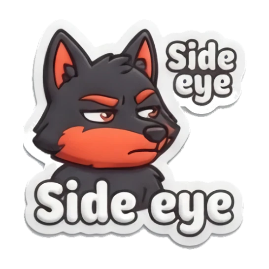 Suspicious wolf giving side eye Puffy Wolf Moods sticker for expressive chats and social replies.
