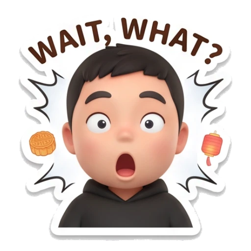 Boy looking shocked with text WAIT WHAT Mid-Autumn Boy Expressions sticker for expressive chats and social replies.