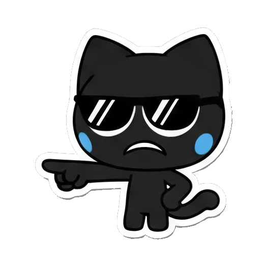 cool cat wearing sunglasses pointing Playful Black Cat Expressions sticker for expressive chats and social replies.