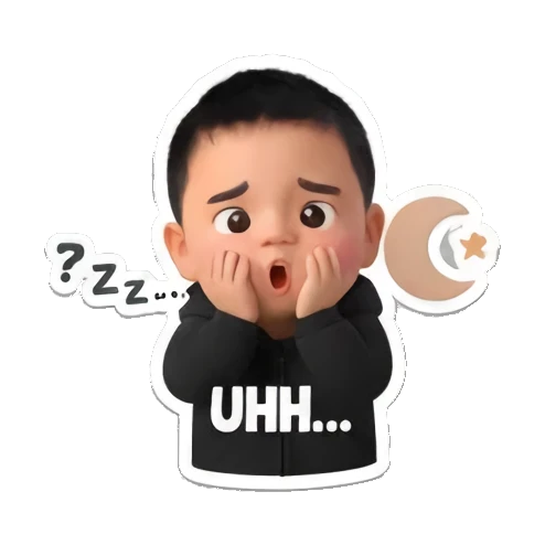Boy looking confused with UHH... text Little Boy Daily Vibes sticker for expressive chats and social replies.