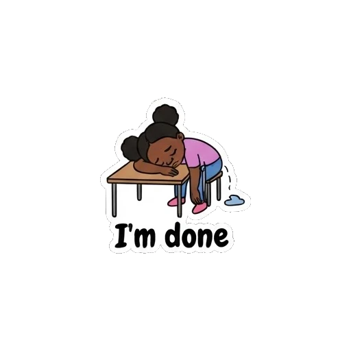 Girl exhausted and resting on a desk Joyful Afro Girl Daily Expressions sticker for expressive chats and social replies.