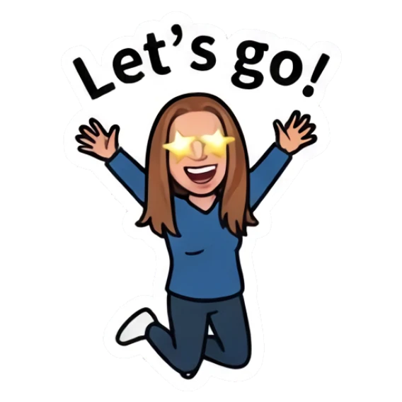 Girl jumping with excitement and star eyes with text Let's go! Everyday Girl Expressions sticker for expressive chats and social replies.