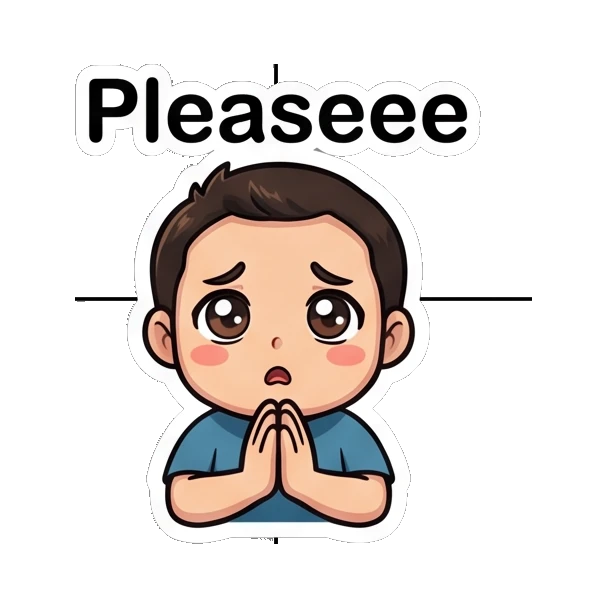 Boy looking pleading and hopeful with hands together. Cheerful Boy Daily Life sticker for expressive chats and social replies.