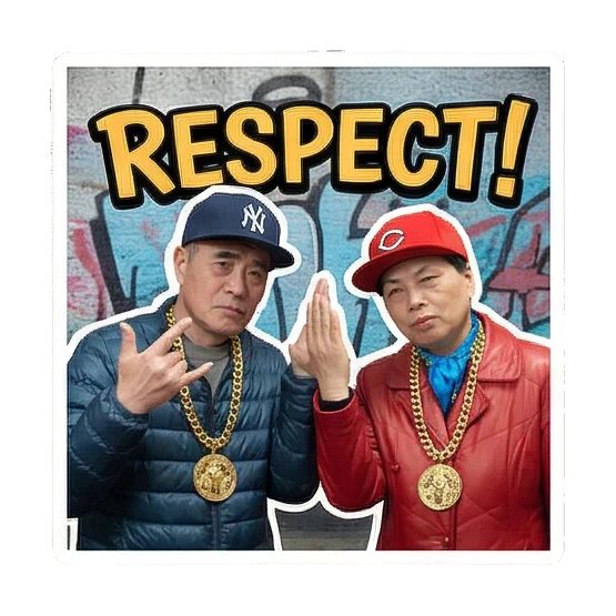 酷酷的爷爷奶奶比手势，Respect! Hip-hop Elders' Daily sticker for expressive chats and social replies.