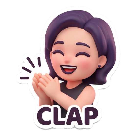 Cheerful girl clapping hands with text CLAP Modern Chic Girl Expressions sticker for expressive chats and social replies.