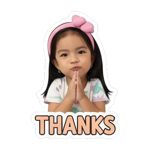 Little girl with hands together in thanks with THANKS text Little Girl Daily Expressions sticker for expressive chats and social replies.