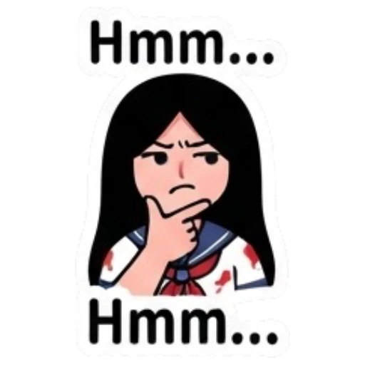 Thinking schoolgirl with hand on chin and text Hmm... Yandere Schoolgirl Vibes sticker for expressive chats and social replies.