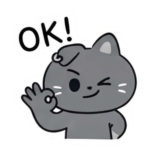 Grey cat making an OK gesture with a wink and text OK. Moody Grey Cat Daily sticker for expressive chats and social replies.