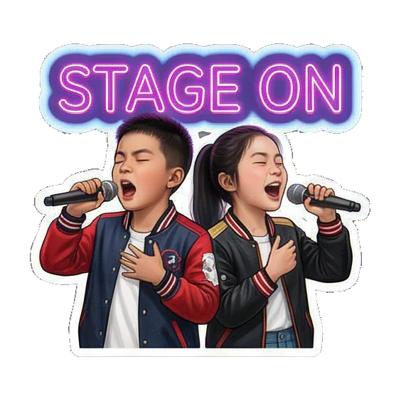 兄妹手持应援棒舞台表演 K-pop Fan Duo Life sticker for expressive chats and social replies.