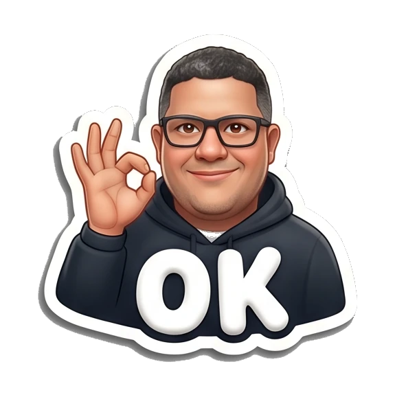 Man with glasses making an OK gesture with text OK. Tech Guy Daily Vibes sticker for expressive chats and social replies.