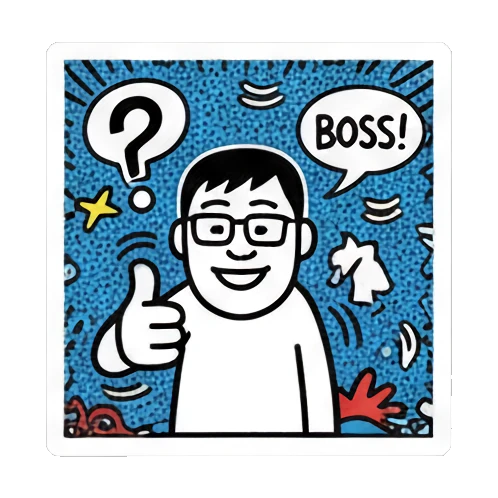 thumbs up boy with BOSS text Keith Haring Style Doodle Boy sticker for expressive chats and social replies.