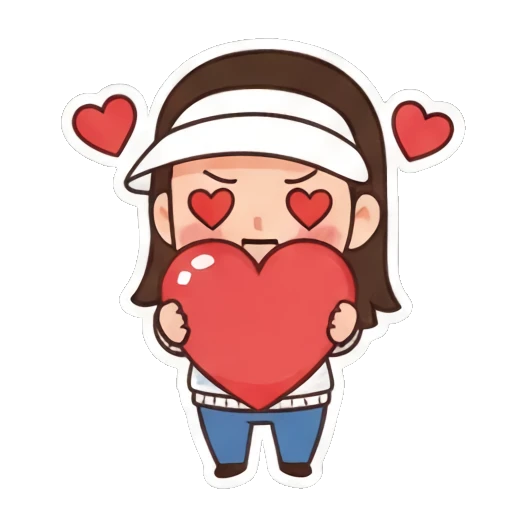 Girl holding a red heart. Visor Girl's Expressive Day sticker for expressive chats and social replies.