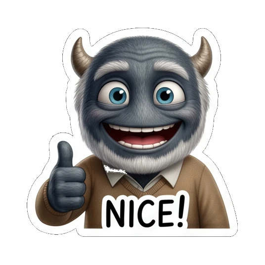 Elderly male monster giving a thumbs up, labeled NICE! Furry Monster Family Life sticker for expressive chats and social replies.