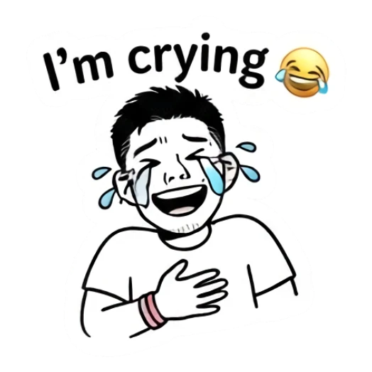 Laughing young man crying tears of joy Cool Guy Daily Vibes sticker for expressive chats and social replies.