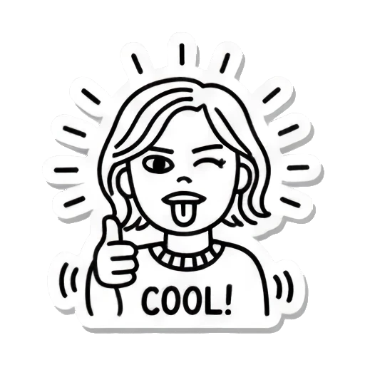 比赞女孩，文字COOL Line Art Emotion Stickers sticker for expressive chats and social replies.