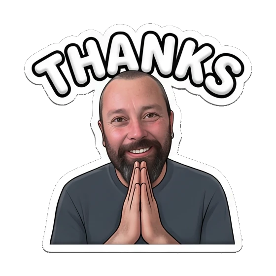 Bearded man with hands together in a prayer gesture saying thanks. Bearded Guy Daily Vibes sticker for expressive chats and social replies.