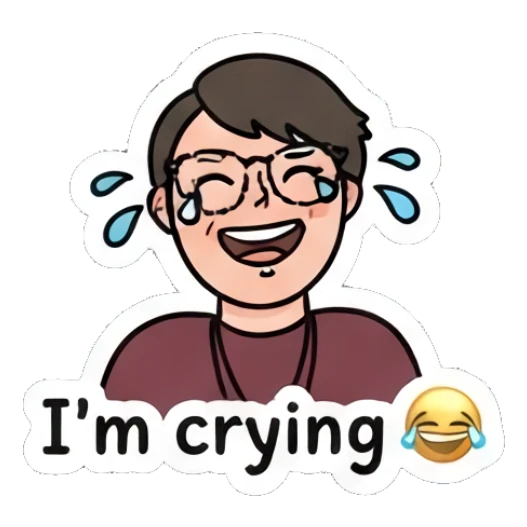 Happy person laughing with tears and 'I'm crying' text. Daily Moods of a Cool Student sticker for expressive chats and social replies.