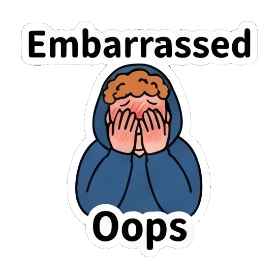 Embarrassed ginger athlete covering face with hands with text Oops Ginger Athlete Vibes sticker for expressive chats and social replies.