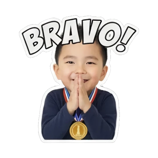 boy with medal bravo Little Boy's Daily Moods sticker for expressive chats and social replies.