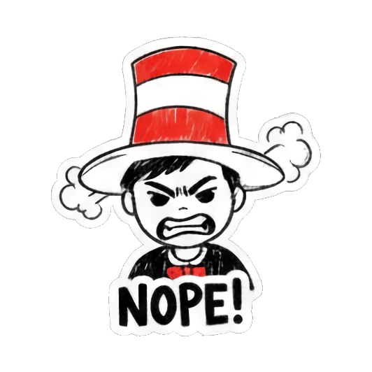 男孩愤怒表情NOPE Doodle Hat Boy sticker for expressive chats and social replies.