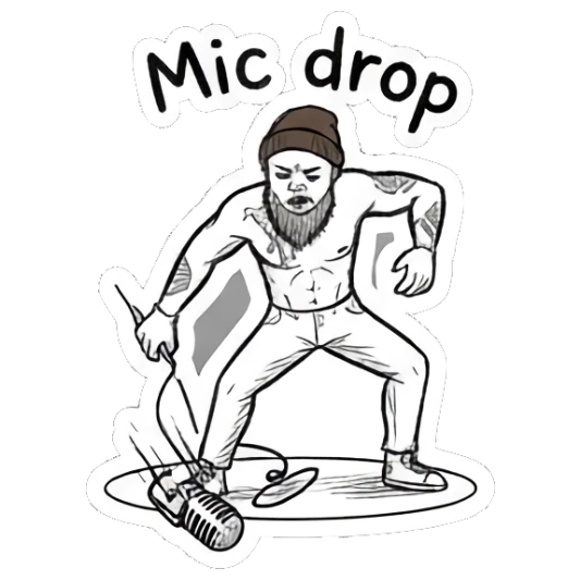 Bearded man dropping a microphone on the floor Bearded Guy Moods sticker for expressive chats and social replies.