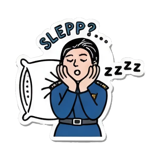 Sleepy and tired, asking 'SLEPP?' Officer's Daily Moods sticker for expressive chats and social replies.