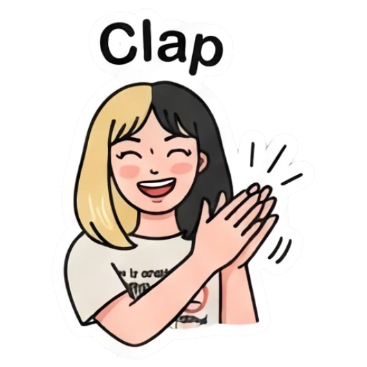 双色发女孩开心地鼓掌，文字Clap Two-Tone Girl Daily Vibes sticker for expressive chats and social replies.
