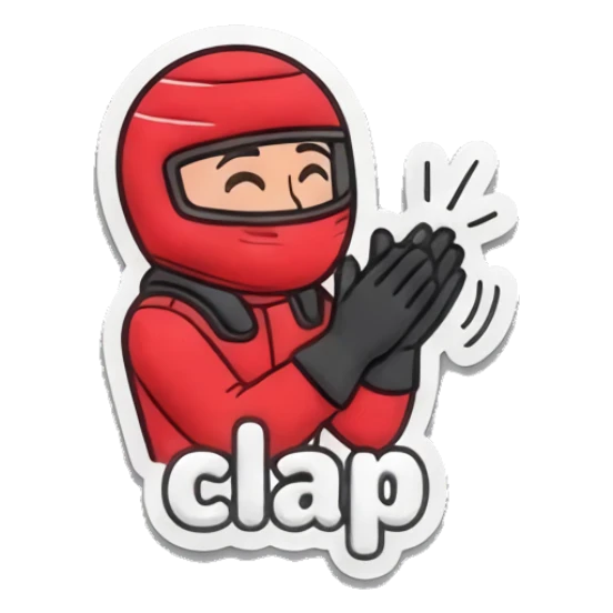 Racer clapping hands enthusiastically Red Racer Mascot sticker for expressive chats and social replies.