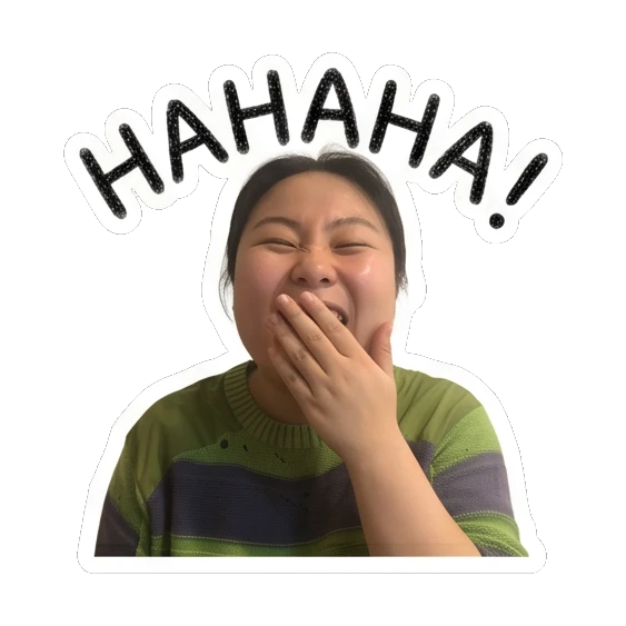 Young woman laughing with hand over mouth saying 'HAHAHA!' Cheerful Daily Expressions sticker for expressive chats and social replies.