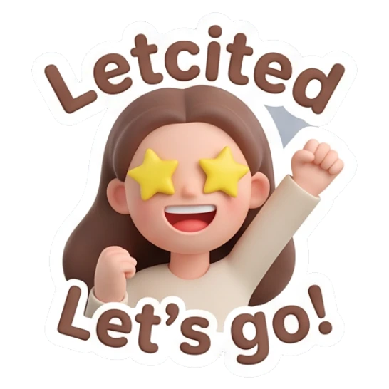 Girl excited with star eyes saying let's go Cute Clay Girl Daily Expressions sticker for expressive chats and social replies.