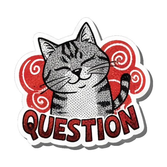Cat asking a question Gritty Punk Tabby sticker for expressive chats and social replies.