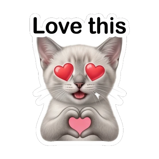 Loving white cat with heart eyes and paw heart with text Love this Little White Cat Daily sticker for expressive chats and social replies.