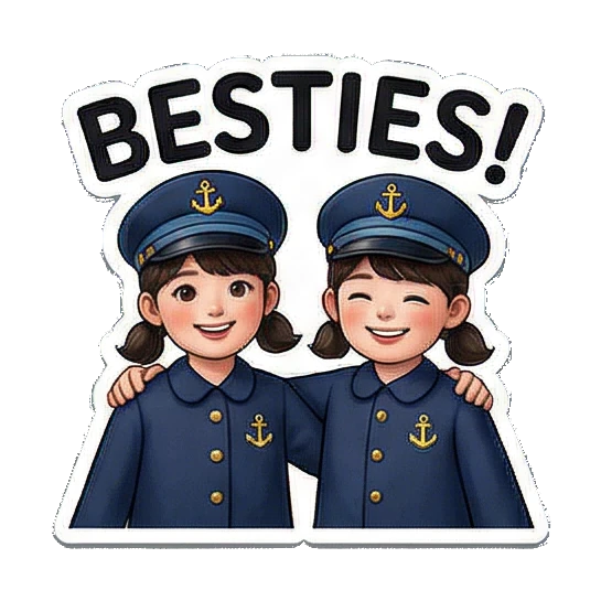 船长女孩和她的蓝鸟朋友 Little Captain & Blue Bird Duo sticker for expressive chats and social replies.