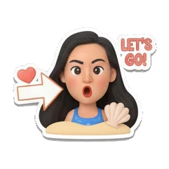 Girl surprised pointing, text LET'S GO Summer Beach Girl Vibes sticker for expressive chats and social replies.