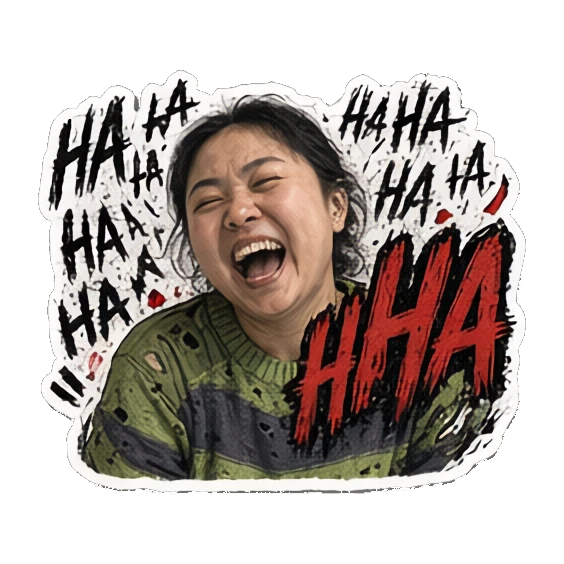 年轻女性仰头大笑，表情夸张，文字HAHA Punk Girl Daily Vibes sticker for expressive chats and social replies.