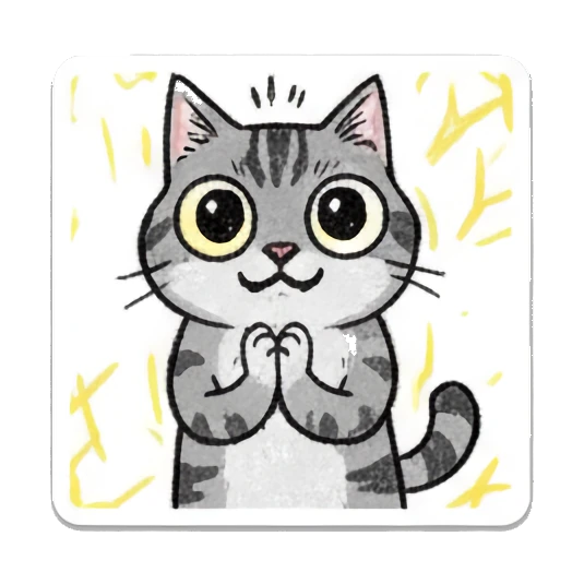 Tabby cat looking sweet and gentle with clasped hands. Doodle Tabby Cat Daily sticker for expressive chats and social replies.
