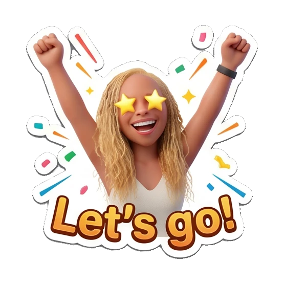 Blonde girl cheering with star eyes and Let's go! text Blonde Girl Daily Vibes sticker for expressive chats and social replies.