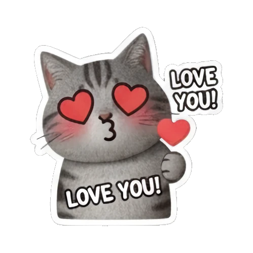 充满爱心的猫咪 Gray Tabby Cat Expressions sticker for expressive chats and social replies.